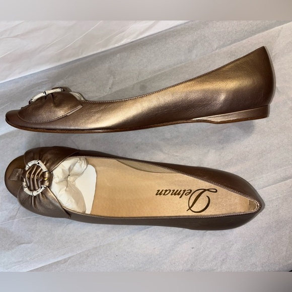NEW Iconic Delman Rare Vintage Womens 10 Patina Bronze Leather Ballet Flats nwot - Picture 2 of 6